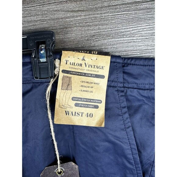 Tailor Vintage‎ Greenwich Slim Fit Shorts Mens 40 Navy Blue Cotton Blend $78 - Picture 4 of 8